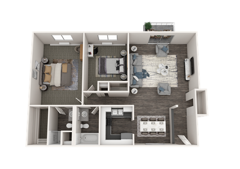 Floor plan for 2 beds, 2 baths, 925 sqft