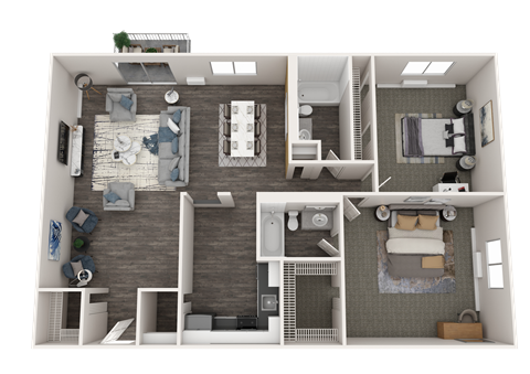 Floor plan for 2 beds, 2 baths, 1130 sqft