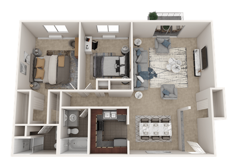 Floor plan for 2 beds, 2 baths, 925 sqft