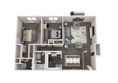 Floor plan for 2 beds, 2 baths, 925 sqft