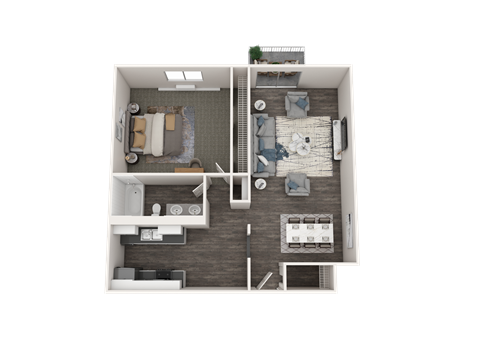 Floor plan for 1 bed, 1 bath, 770 sqft