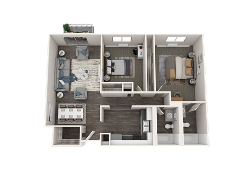 Floor plan for 2 beds, 2 baths, 865 sqft