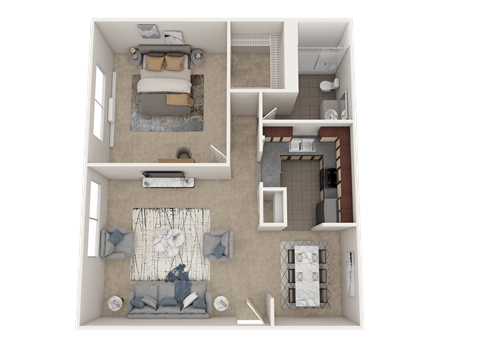 Floor plan for 1 bed, 1 bath, 720 sqft