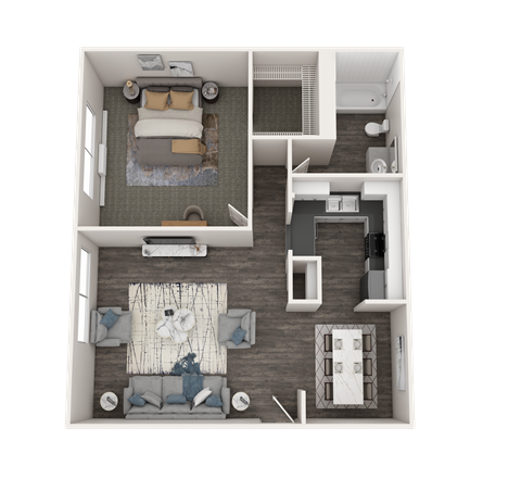 Floor plan for 1 bed, 1 bath, 720 sqft