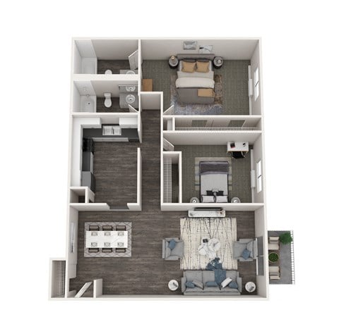 Floor plan for 2 beds, 2 baths, 995 sqft