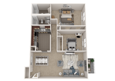 Floor plan for 2 beds, 2 baths, 995 sqft