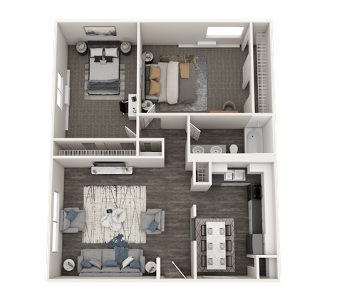 Floor plan for 2 beds, 1 bath, 860 sqft
