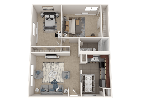 Floor plan for 2 beds, 1 bath, 860 sqft