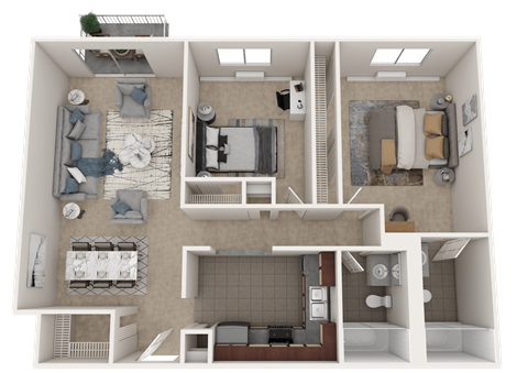 Floor plan for 2 beds, 2 baths, 860 sqft