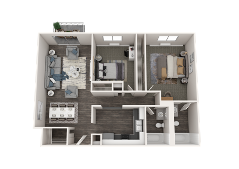 Floor plan for 2 beds, 2 baths, 860 sqft