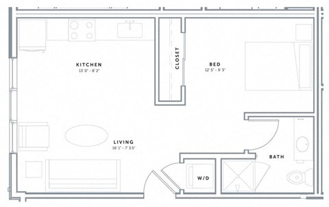 Floor plan for studio, 1 bath, 488 sqft