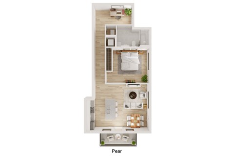 Floor plan for 1 bed, 1 bath, 778 sqft