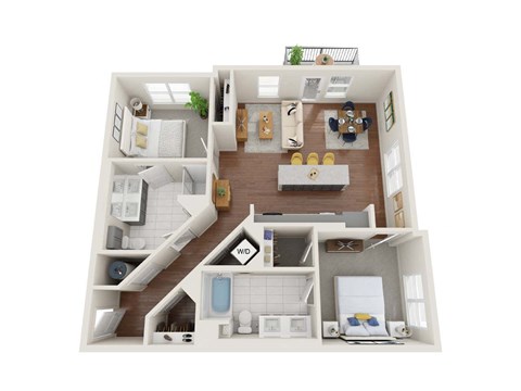 Floor plan for 2 beds, 2 baths, 1084 sqft