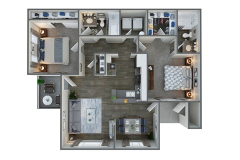 Floor plan for 2 beds, 2 baths, 967 sqft