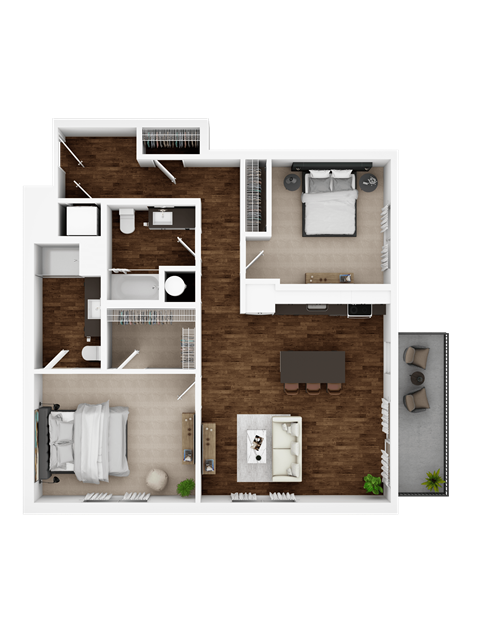 Floor plan for 2 beds, 2 baths, 1175 sqft