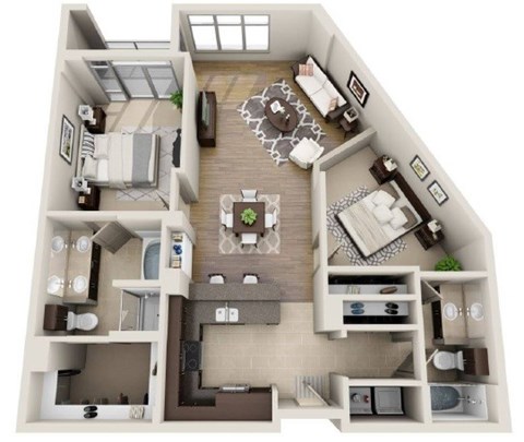 Floor plan for 2 beds, 2 baths, 1190 sqft