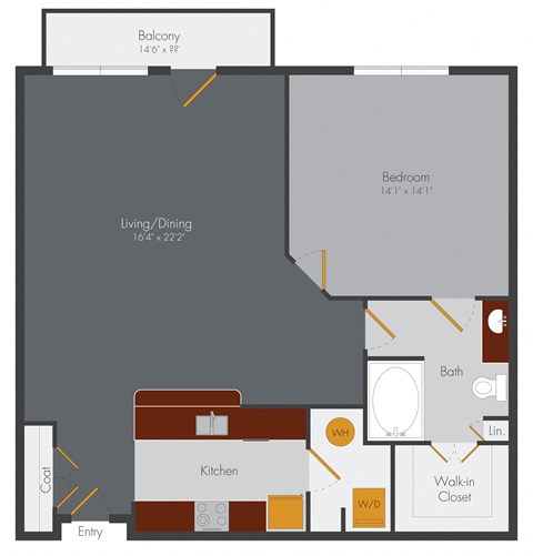 Floor plan for 1 bed, 1 bath, 1003 sqft