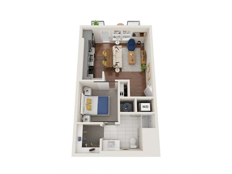 Floor plan for studio, 1 bath, 568 sqft