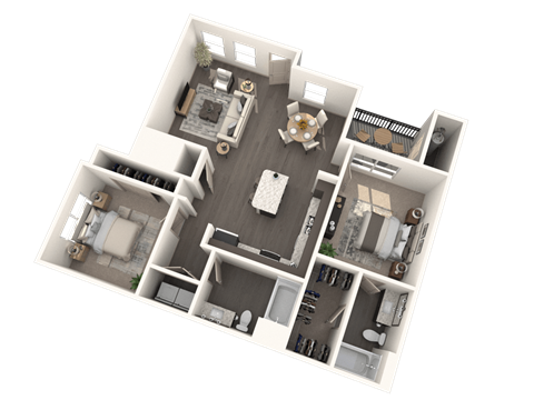 Floor plan for 2 beds, 2 baths, 1066 sqft