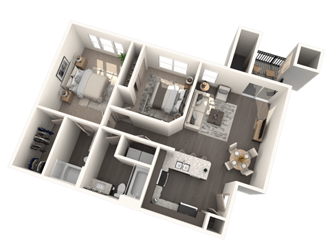 Floor plan for 2 beds, 2 baths, 1068 sqft