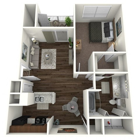 Floor plan for 1 bed, 1 bath, 669 sqft