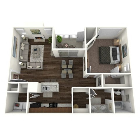 Floor plan for 1 bed, 1 bath, 786 sqft