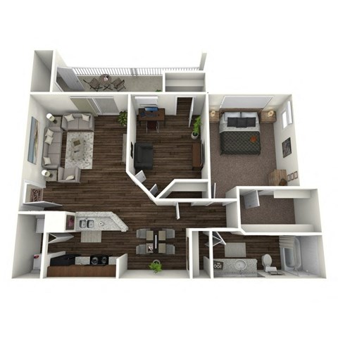 Floor plan for 2 beds, 1 bath, 917 sqft