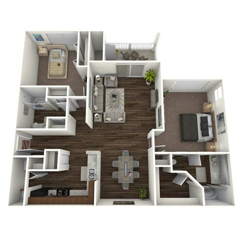 Floor plan for 2 beds, 2 baths, 1100 sqft