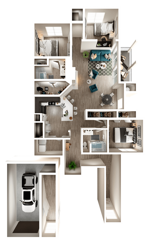 Floor plan for 3 beds, 2 baths, 1333 sqft