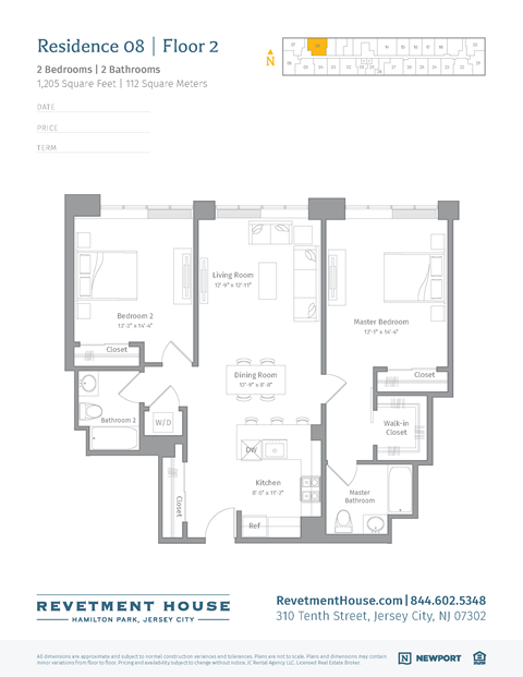 Floor plan for 2 beds, 2 baths, 1244 sqft
