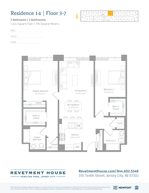 Floor plan for 2 beds, 2 baths, 1244 sqft