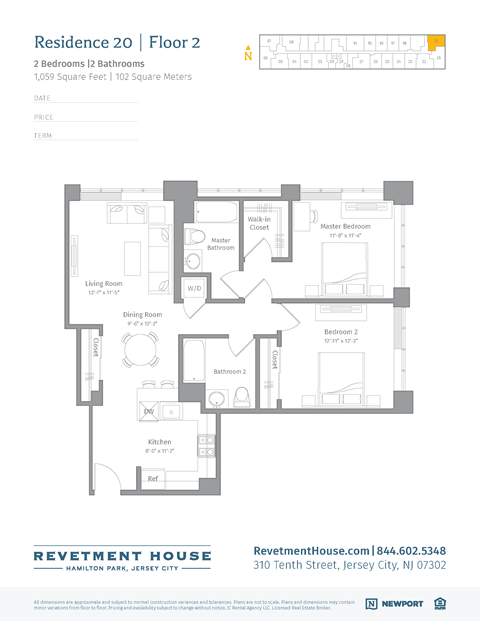 Floor plan for 2 beds, 2 baths, 1065 sqft
