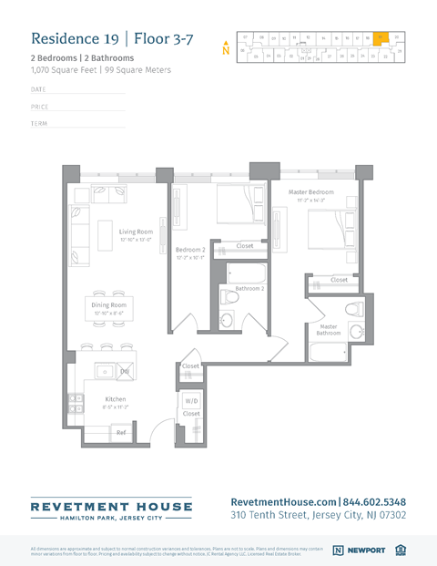 Floor plan for 2 beds, 2 baths, 1097 sqft