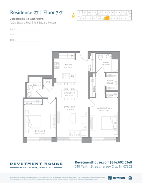 Floor plan for 2 beds, 2 baths, 1149 sqft