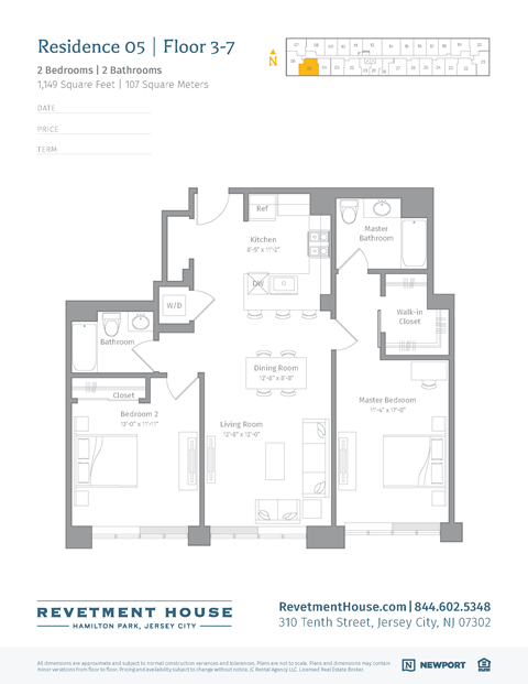 Floor plan for 2 beds, 2 baths, 1149 sqft