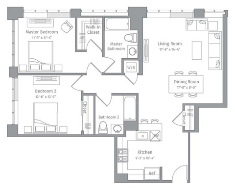 Floor plan for 2 beds, 2 baths, 1205 sqft