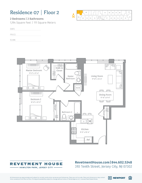 Floor plan for 2 beds, 2 baths, 1205 sqft