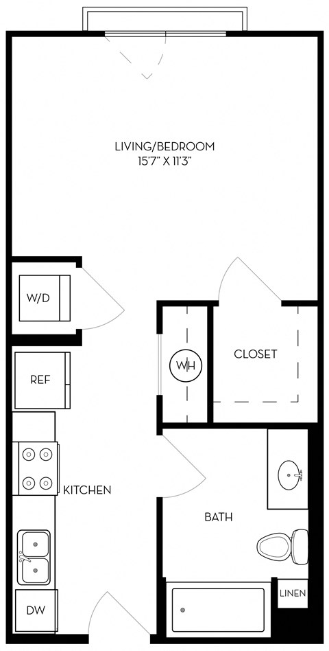 Floor plan for studio, 1 bath, 472 sqft