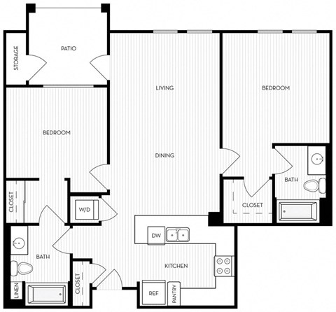 Floor plan for 2 beds, 2 baths, 1006 sqft