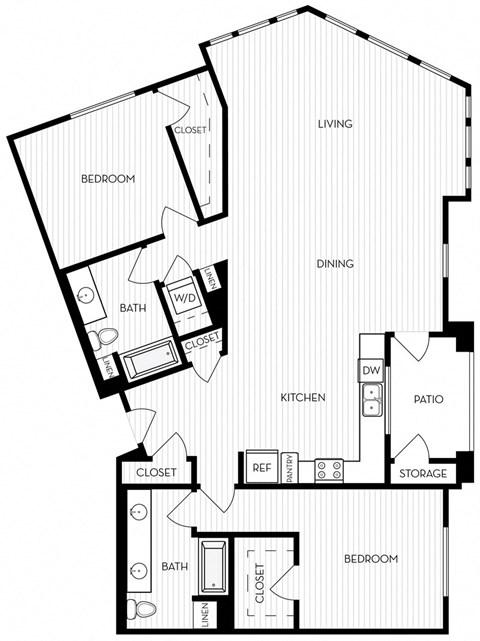 Floor plan for 2 beds, 2 baths, 1386 sqft