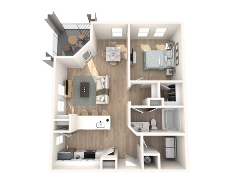 Floor plan for 1 bed, 1 bath, 773 sqft