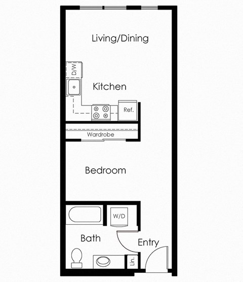 Floor plan for 1 bed, 1 bath, 534 sqft
