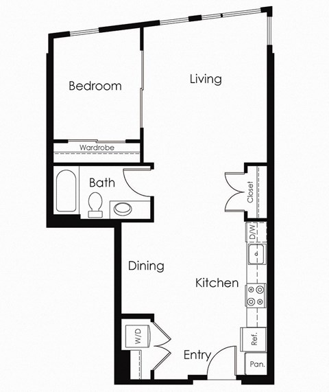 Floor plan for 1 bed, 1 bath, 739 sqft