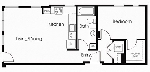 Floor plan for 1 bed, 1 bath, 747 sqft