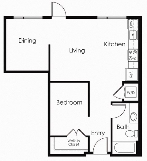 Floor plan for 1 bed, 1 bath, 657 sqft