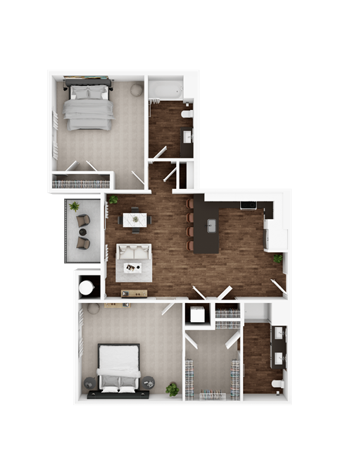 Floor plan for 2 beds, 2 baths, 1204 sqft
