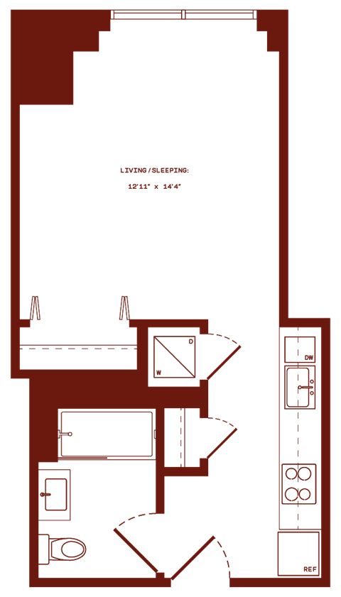 Floor plan for studio, 1 bath, 453 sqft