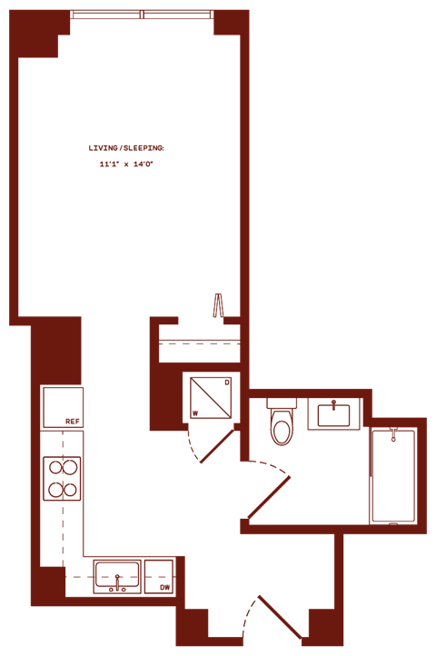 Floor plan for studio, 1 bath, 442 sqft