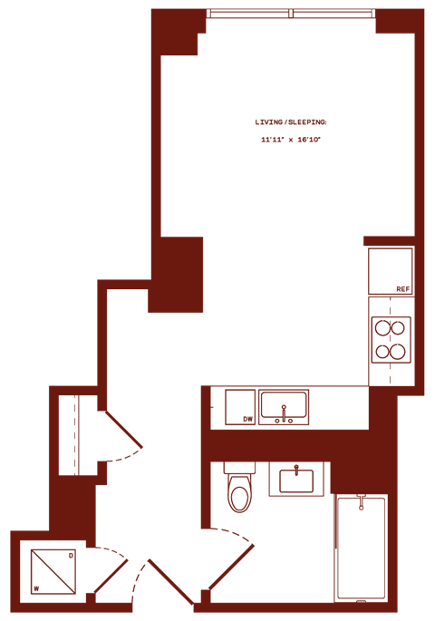 Floor plan for studio, 1 bath, 447 sqft