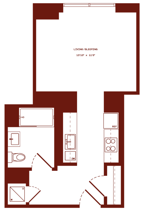 Floor plan for studio, 1 bath, 436 sqft